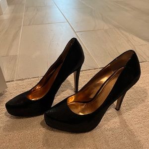 BCBG black suede pumps